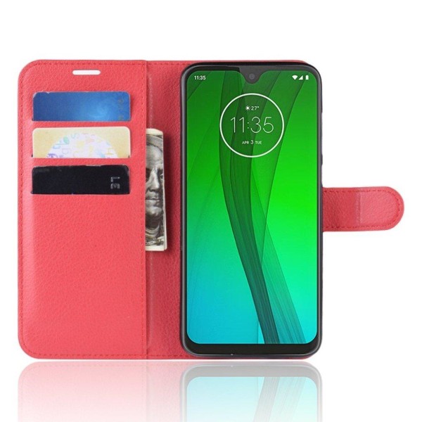 Motorola Moto G7 litsi nahkainen suojakotelo - Punainen Red