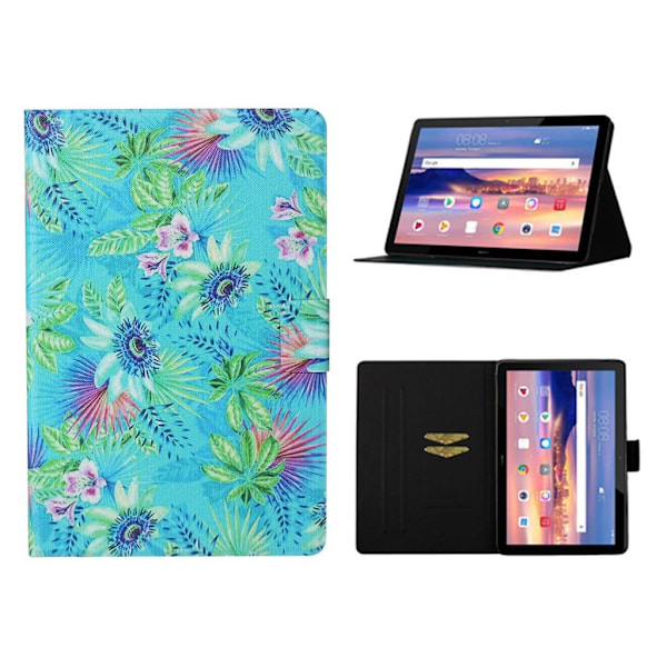 Huawei MediaPad T5 flipomslag i læder med cool mønster - Blomst Multicolor