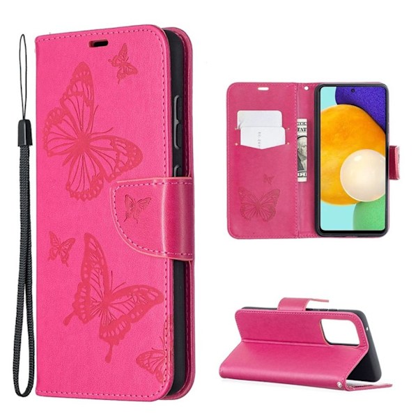 Butterfly läder Samsung Galaxy A52 5G fodral - Rosa Rosa