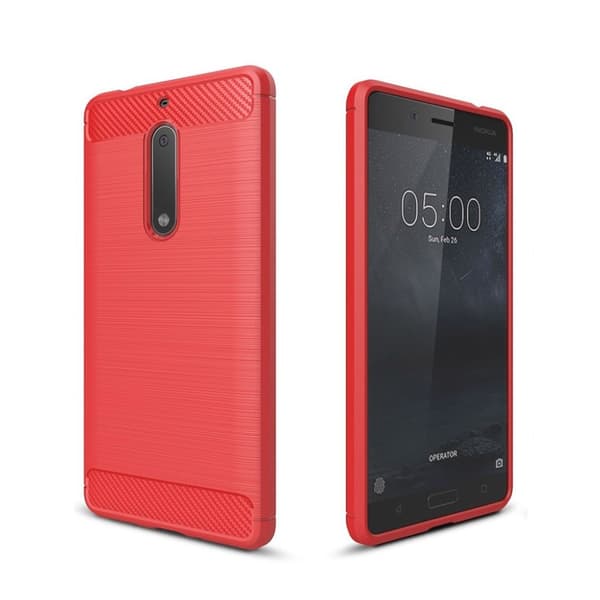Nokia 5 Karbonfiber Børstet TPU Etui - Rød Red