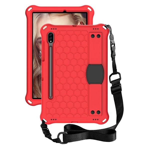 Honeycom mønster eva combo etui til Samsung Galaxy Tab S7 - rød / sort Red