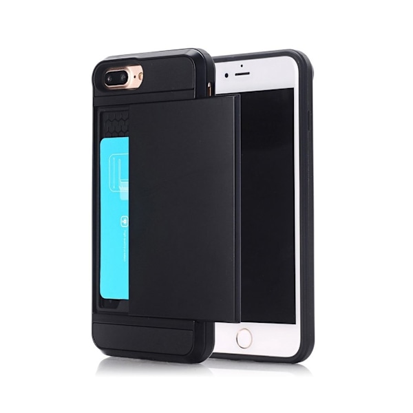 Glidende kortholder Plastik og fleksibelt hybrid-etui iPhone 8 Plus / 7 Plus 5,5 tommer - Sort Black