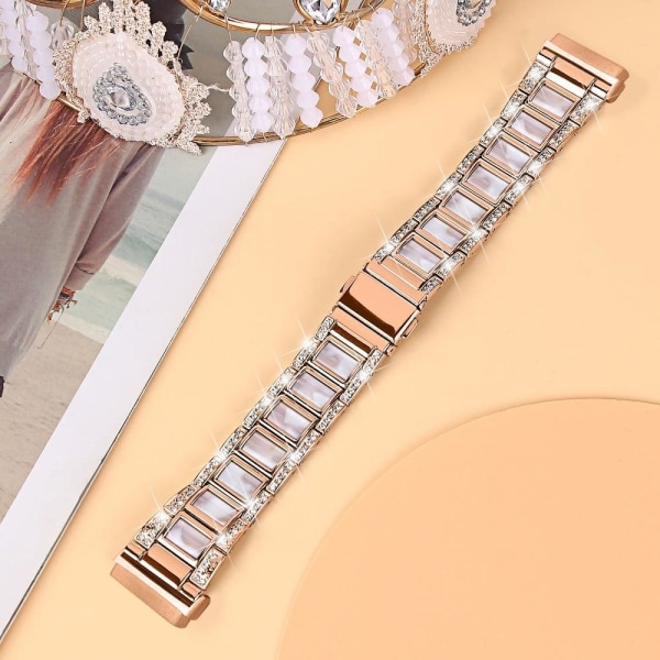 Fitbit Sense / Versa 3 rhinestone décor resin block watch strap - Rose Gold / Pink Mix Pink