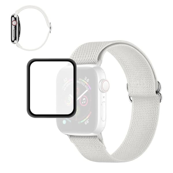ENKAY Apple Watch 44mm elastiskt klockarmband + skärmskydd - Vit Vit