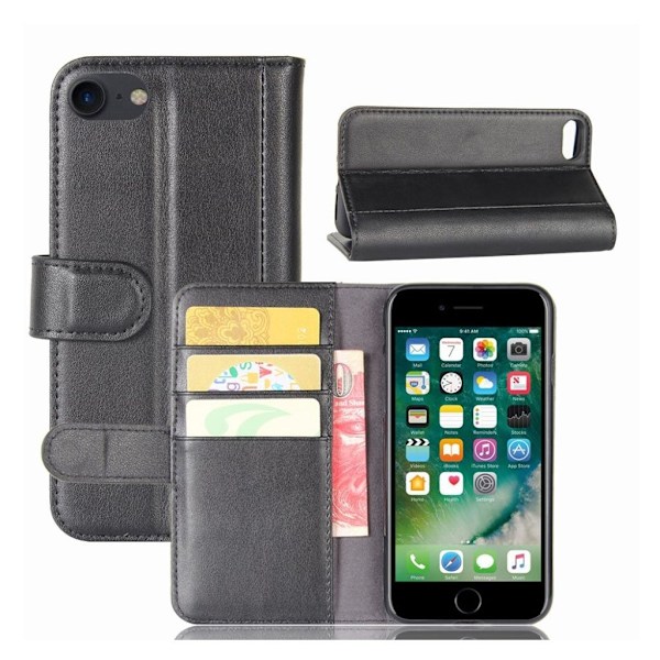 iPhone 7/8 flip etui i ægte spaltlæder - Sort Black
