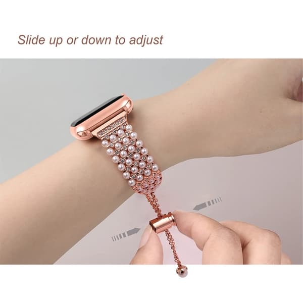 Apple Watch (45 mm) urrem med rhinestone imitert perledekor - Rose Gull Pink