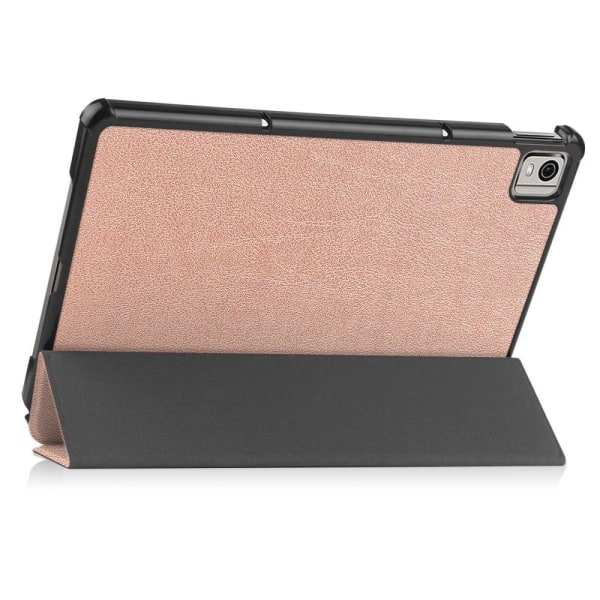 Tri-fold läderfodral för Nokia T21 - Roséguld Rosa