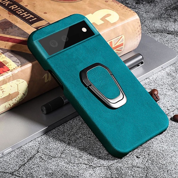 Stötsäkert läderfodral med oval kickstand för Google Pixel 6 - Cyan Grön