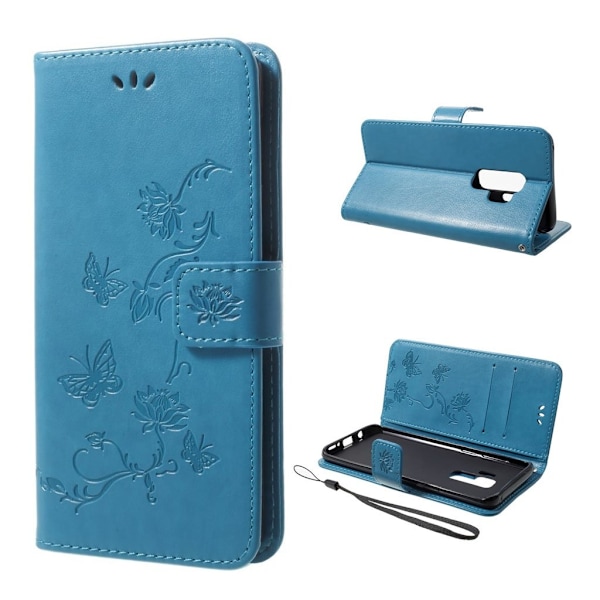 Samsung Galaxy S9 Plus stemplet Træ ugle beskyttende PU læder flip etui - blå Blue