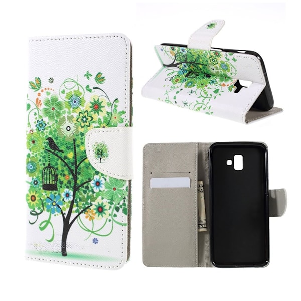 Samsung Galaxy J6 Plus (2018) kryds tekstur læder flip etui - Grøn Træ Green