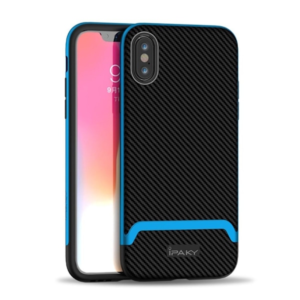 IPAKY iPhone 9 Plus mobilskal plast silikon kolfibertextur - Svart och blå Blå