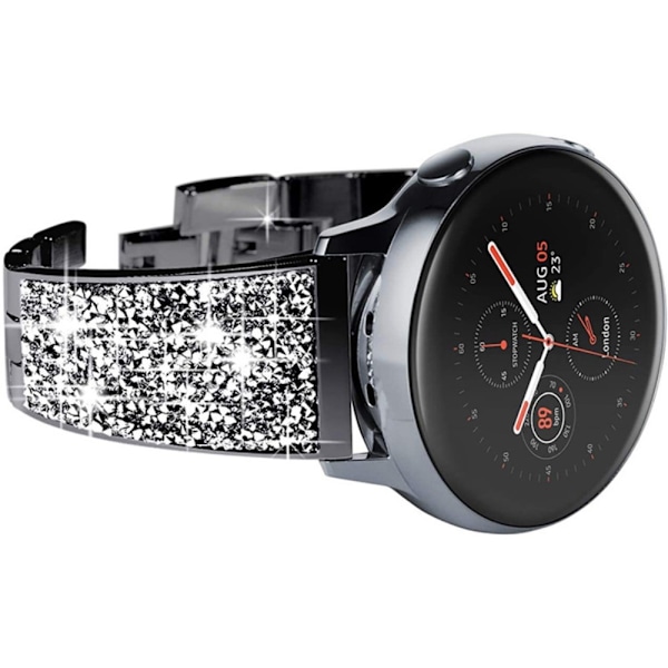 20 mm Universal glitterförsett klockarmband i rostfritt stål - Svart Svart