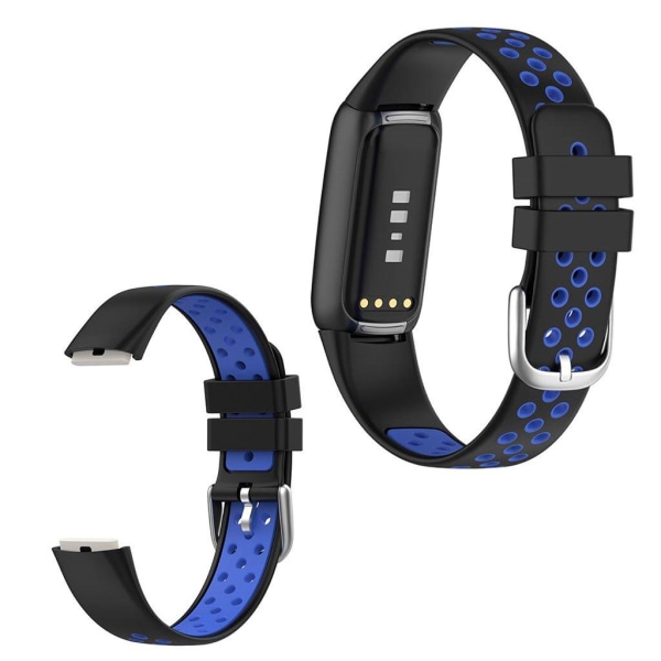 15.4mm Fitbit Luxe bi-color silicone watch strap - Black / Blue Blå