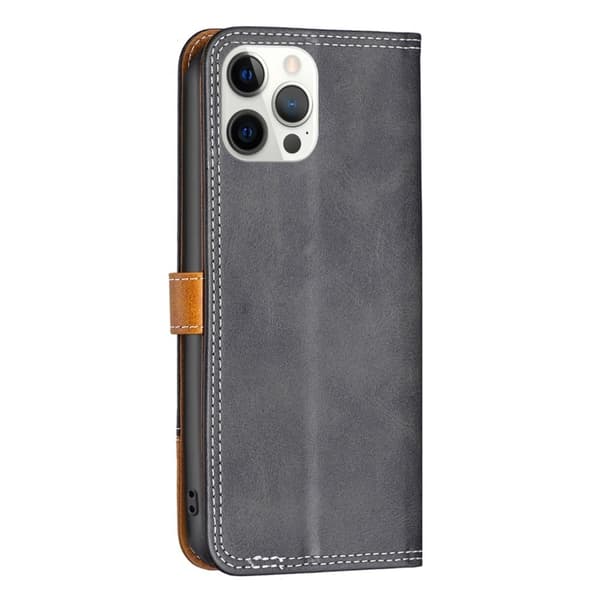 BINFEN kaksivärinen nahkakotelo iPhone 12 Pro Max - Musta Black