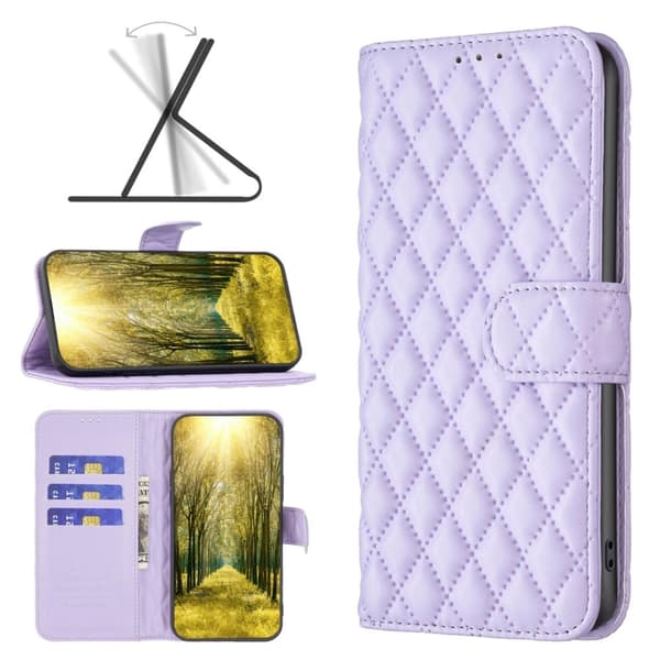 Rombemønster, matt flip-deksel for Samsung Galaxy M14 - Lilla Purple