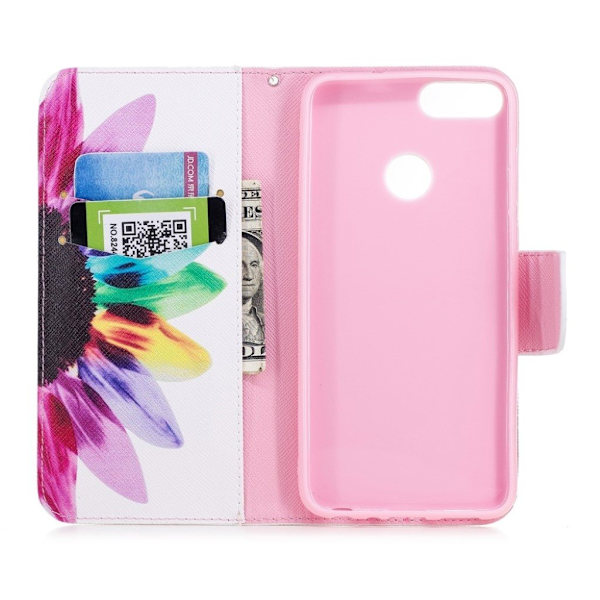 Huawei P Smart mønstret læderflip etui - Farvet Blade Multicolor