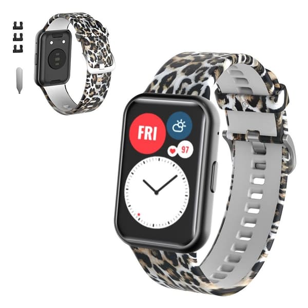Huawei Watch Fit mønstret silikoneurrem - Leopardmønster White