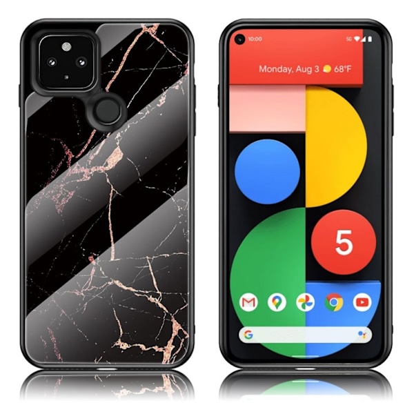 Fantasy marmor Google Pixel 5 cover - guld sort marmor Black