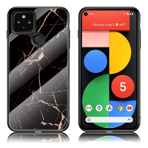 Fantasy Marmor Google Pixel 5 skal - Guld Svart Marmor Svart