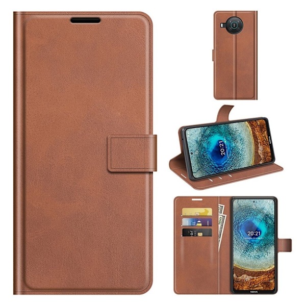 Hållbart konstläder Nokia X10 / Nokia X20 fodral med plånbok - Brun Brun