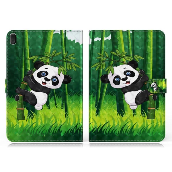 Lenovo Tab E10 mønstret flipomslag i læder - Panda Og Bambus Green