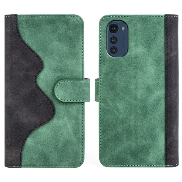 Two-color Leather Läppäkotelo For Motorola Moto E32 - Vihreä Green