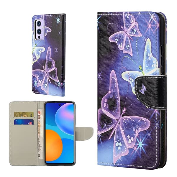 Wonderland OnePlus 9 Pro flip-etui - Glitrende Sommerfugl Purple