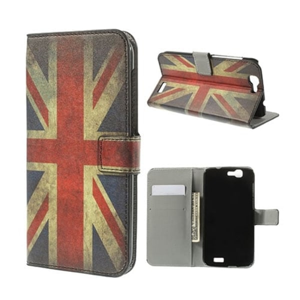 Moberg Huawei Ascend G7 Læder Flip Etui - Vintage UK Flag Multicolor