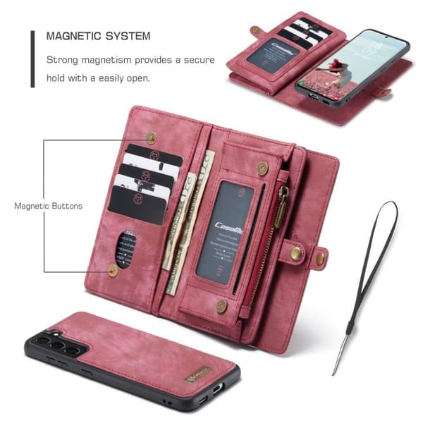 CaseMe Samsung Galaxy S21 FE Zipper Wallet - Rød Red