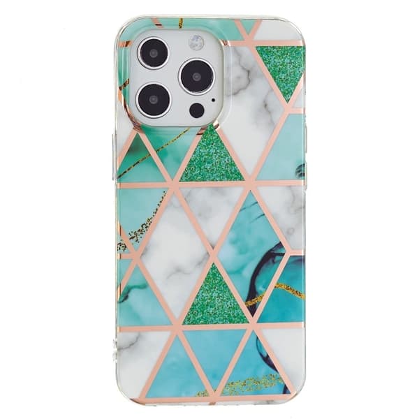 Marble iPhone 15 Pro Max Etui - Electroplated Green / Hvid Marmor Green