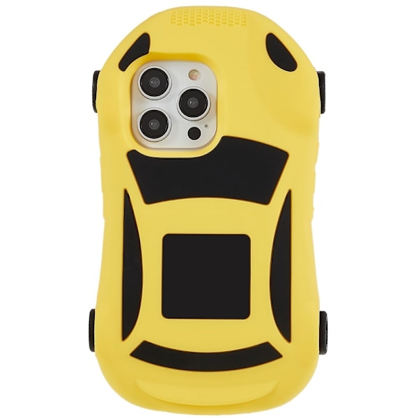 iPhone 14 Pro Max Racing Car Shape Phone Case med 4 remskiver Silikone Anti-fall Beskyttelsescover Legetøj - Gul Yellow