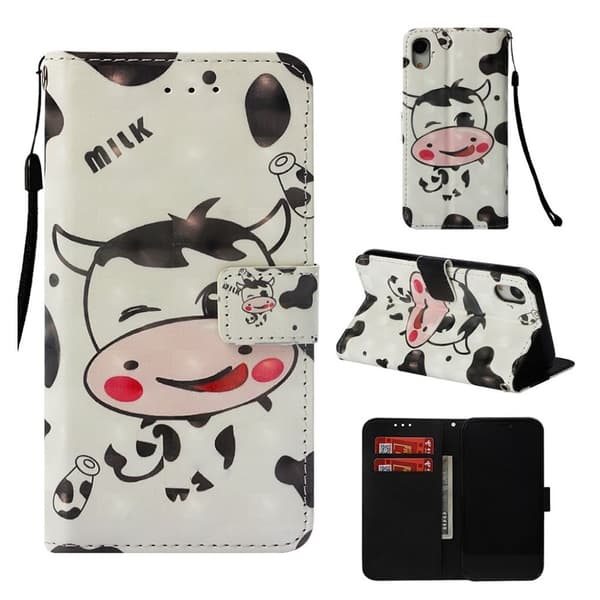 iPhone Xr flip case i mønstret læder - Cartoon Cow Multicolor