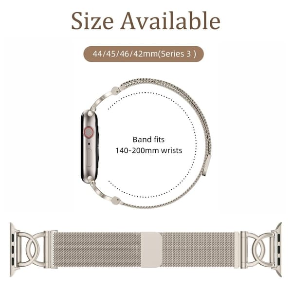 Urrem Apple Watch Series 49mm - 45mm - 44mm - 42mm DC-Shape Magnetisk Clasp rustfri stålrem - Stjernelys White