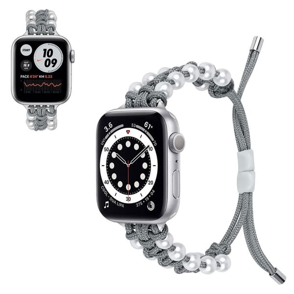 Apple Watch 42 mm - 44 mm nylonklokkerem med imitert perledekor - Grå Silver grey