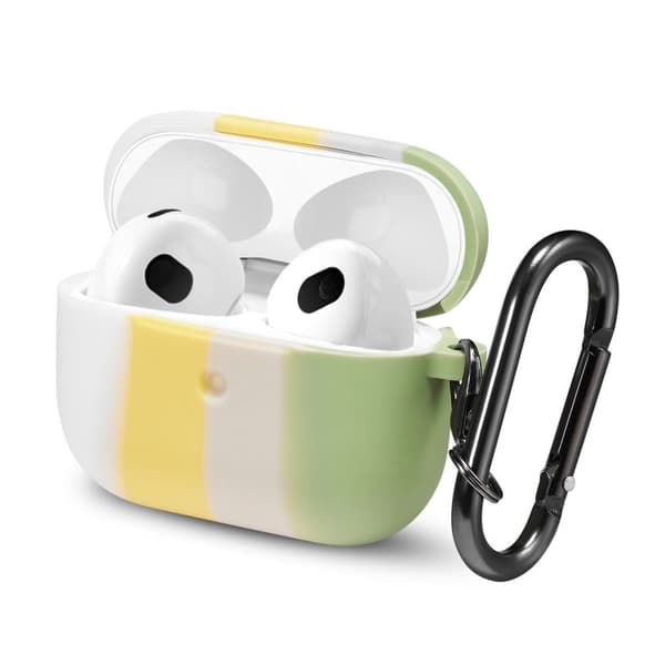 AirPods 3 regnbuefarget silikonetui med karabinkrok - Hvit / Lysegrønn Multicolor