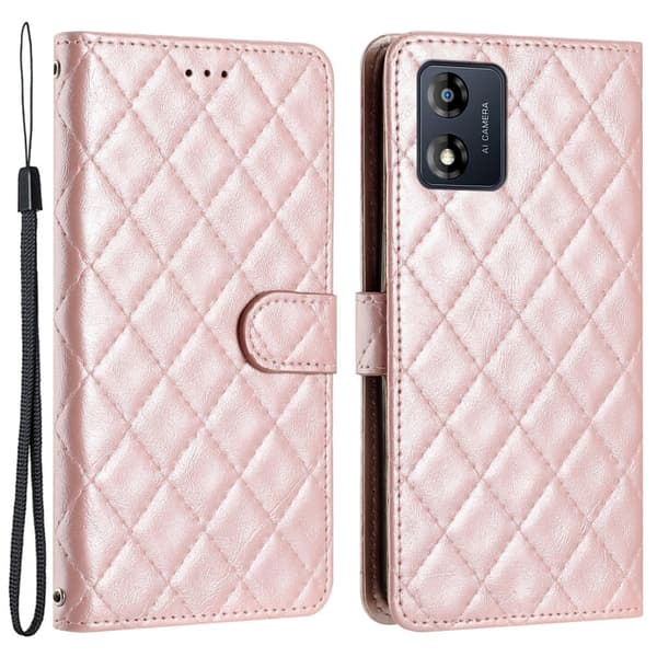 Funktionelt Motorola Moto E13 rombe etui med pung Pink