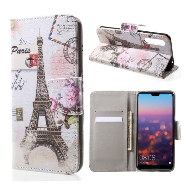 Huawei P20 Etui laget av kunstlær og silikon – Eiffel tårn Multicolor