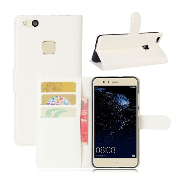 Huawei P10 Lite stilrent og stærkt læder-etui - Hvid White