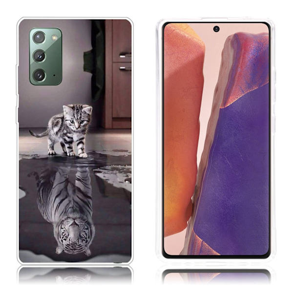 Deco Samsung Galaxy Note 20 Etui - Katt og Reflection i Water Silver grey
