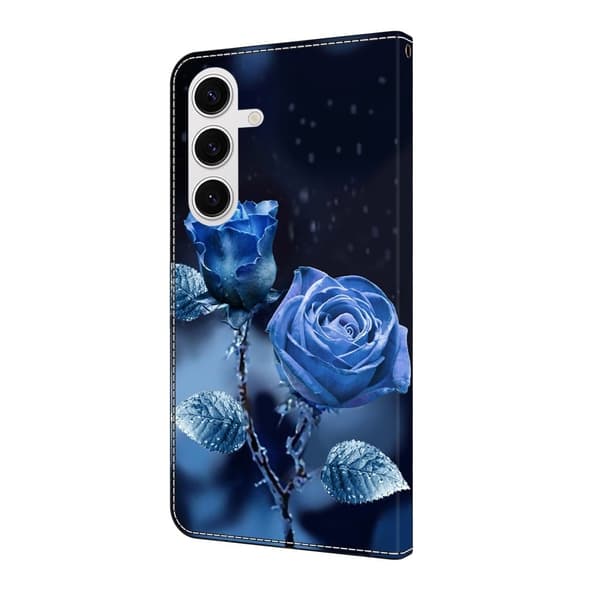 Samsung Galaxy S25 Plånboksfodral Mönster Tryck Stativ Läder Flip Telefonskal - Blå Rosor Blå