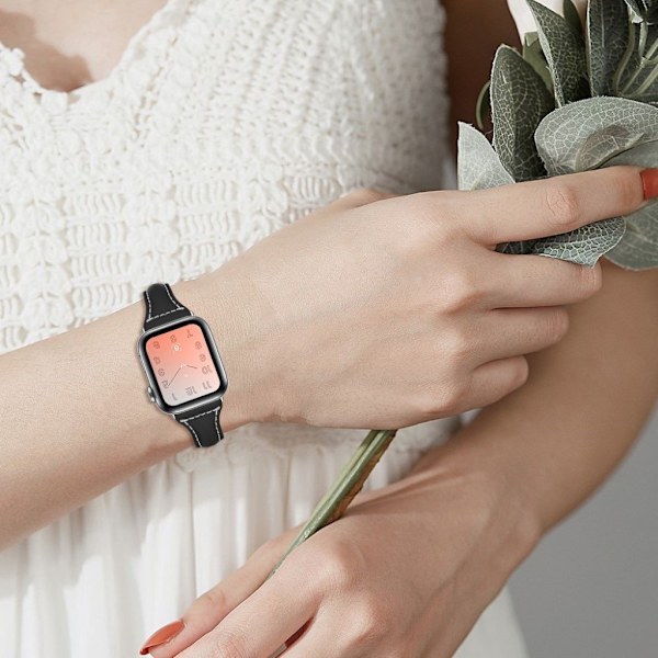 Apple Watch 40 mm trefarvet ægte urrem - Hvid / Sort / Sort Black