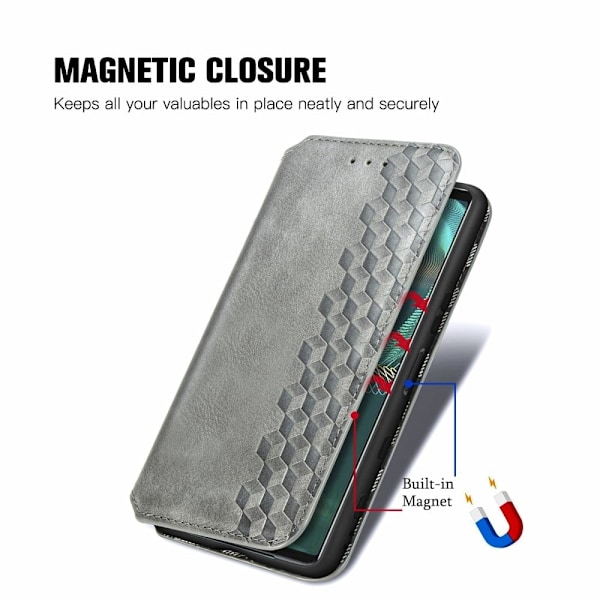 Nahkakotelo With A Stylish Rhombus Imprint For Sony Xperia 10 IV - Harmaa Silver grey