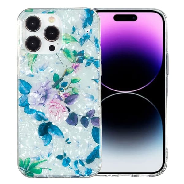 Marmormotiv iPhone 14 Pro Max skal - Ros Blå