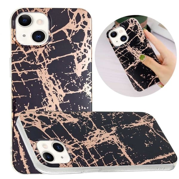 Marble iPhone 14 Etui - Svart / Gull Black