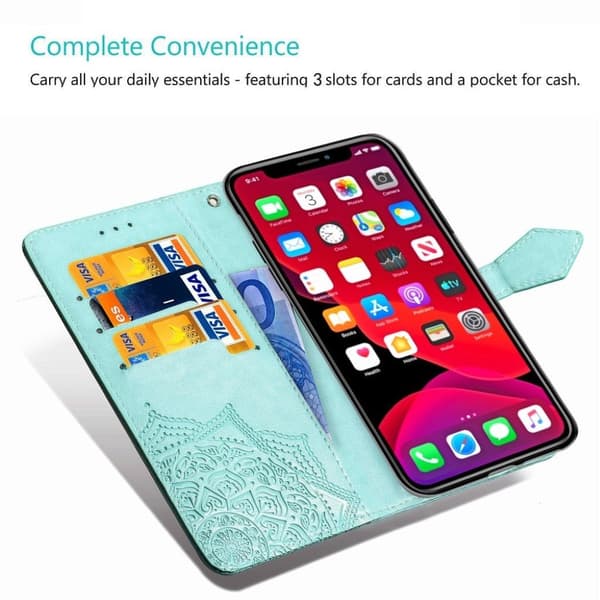 Mandala iPhone 11 etui i lær - Cyan Blue