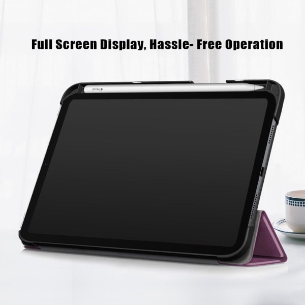 iPad Mini 6 (2021) slim tri-fold PU leather flip case with pen s Purple