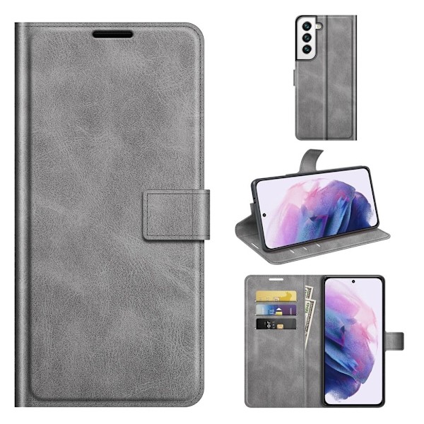 Hållbart konstläder Samsung Galaxy S22 fodral med plånbok - Silver/Grå Silvergrå