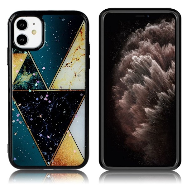 Marble iPhone 11 Pro deksel - Grønne gull trekanter og stjerner Multicolor