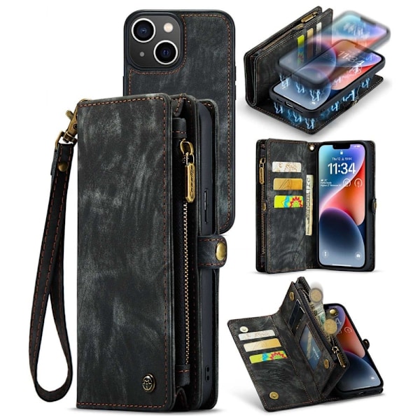 CaseMe iPhone 14 etui med lynlås & pung - Sort Black