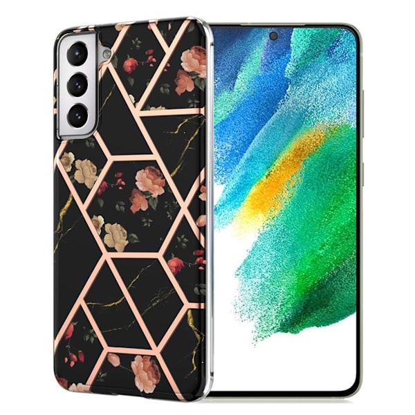 Marmormotiv Samsung Galaxy S21 FE skal - Svart Marmor / Blomma multifärg